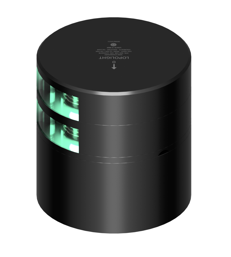 2nm 112,5° Starboard Sidelight, dimmable, black 2nm 112,5° Starboard Sidelight, dimmable, black